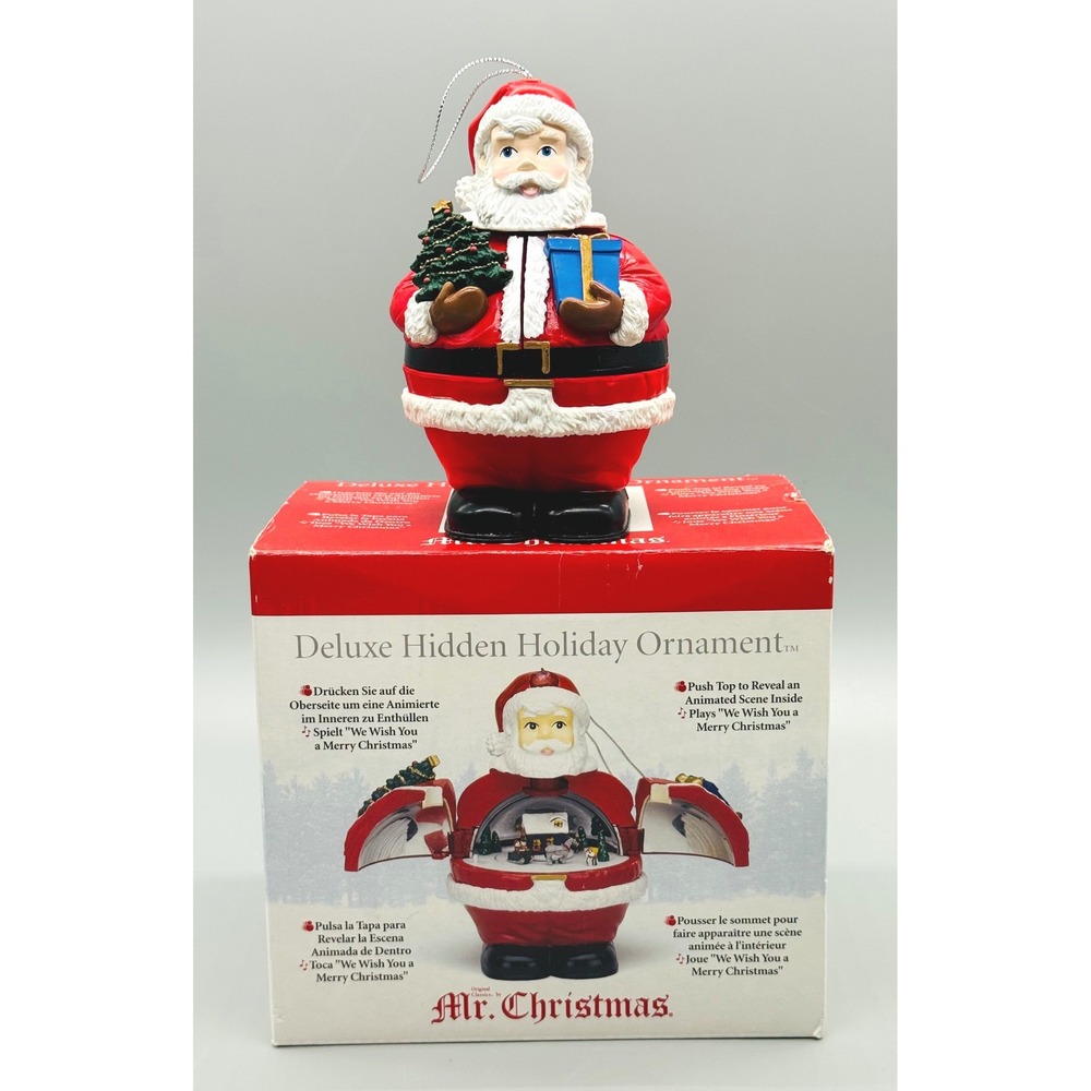 Mr Christmas Deluxe Hidden Holiday Ornament Santa Animated Music Box Christmas
